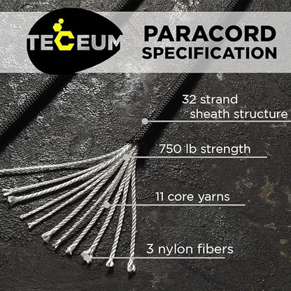 Bundle of 2 Items – TECEUM Paracord Type IV 750 lb Black 50 ft & Type III 550 Red (Fire) 100 ft – 4mm – Nylon Strong Tactical MIL–SPEC Parachute Cord – Survival Emergency EDC Camping Hiking Military