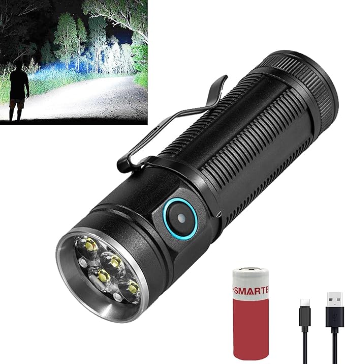 Rechargeable Flashlights High Lumens, Super Bright Flash Light, Led Flashlight with 5 Lighting Modes for Camping, Hiking, Dog Walking , Portable Tactical Flashlights for Camping Biking Hiking Outd