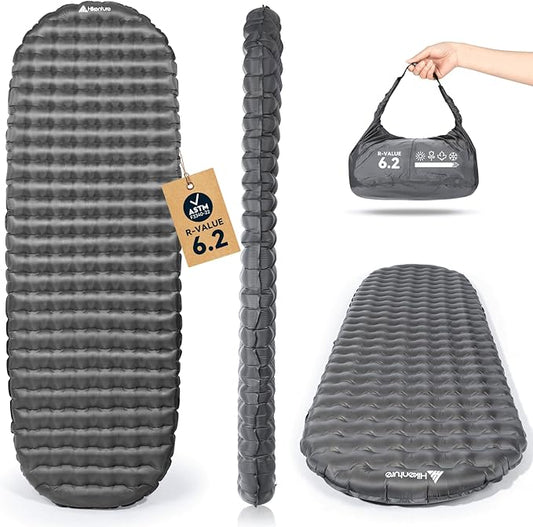 Hikenture Camping Sleeping Pad with 6.2 R-Value, Ultralight Camp Mattress for All Season, Inflatable & Insulated Sleeping Mat for Backpacking,Hiking,Tent,Outdoor(1201-B1)