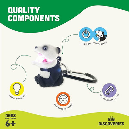 Big Discoveries WildLight Animal Carabiner Flashlight - Fun Mini Keychain Flash Lights for Kids, Nurses, Camping