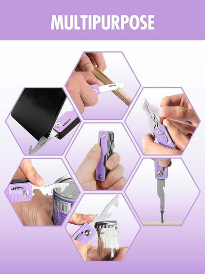 FantastiCAR 10 in 1 Multi-tool, EDC Folding Pocket Knife with SIM Card Removal Pin for Daily Needs, Outdoor Activities, Christmas Gifts (Purple)