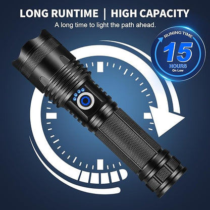 Rechargeable LED Flashlights High Lumens, 990,000 Lumens Super Bright Powerful Flash Light with 5 Modes, IPX6 Waterproof Flashlight for Home, Camping, Emergencies (Black)