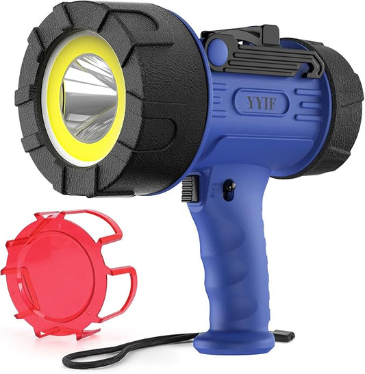 Rechargeable Spotlight, Handheld Spotlight with COB Light Source, IPX6 Waterproof &100000 Lumen LED, 10000mAh 20 Hour StandbyImpact Resistant Handheld Spotlight(Champagne)