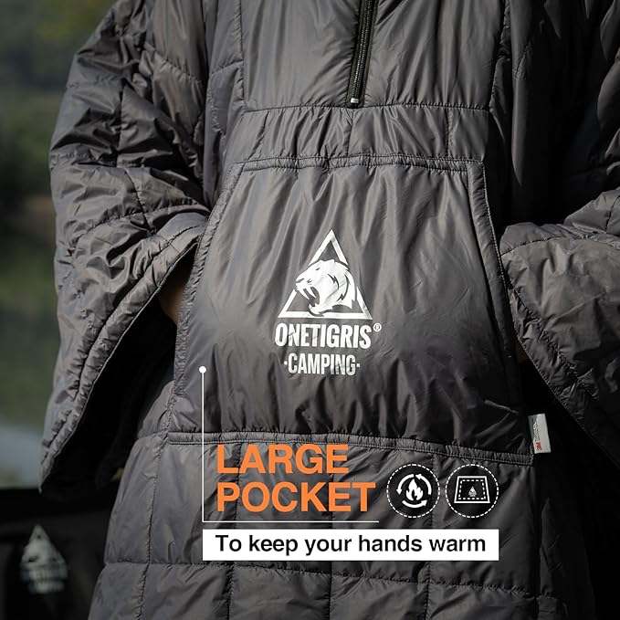 OneTigris Camping Blanket Honcho Poncho with 3M Thinsulate Insulation,Wearable Sleeping Bag Poncho for Camping Large Ultralight Water-Resisitant Warm Wearable Blanket for Outdoor Camping,Hiking