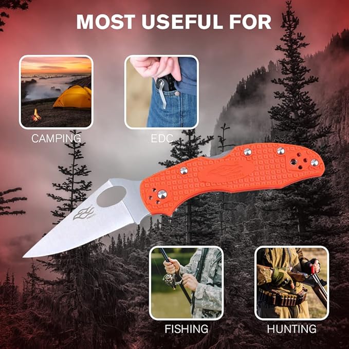 Firebird GANZO F759M Pocket Folding Knife 440C Stainless Steel Blade Nylon Glass Fiber Anti-Slip Handle with Clip Fishing Camping EDC Knife (Orange)
