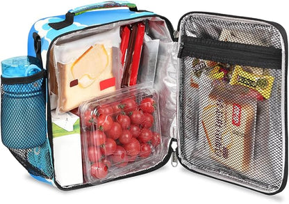 Steam Train Insulated Lunch Bag for Girls Boys Teen Colorful Locomotive Reusable Lunch Box with Shoulder Strap Freezable Thermal Cooler Bag