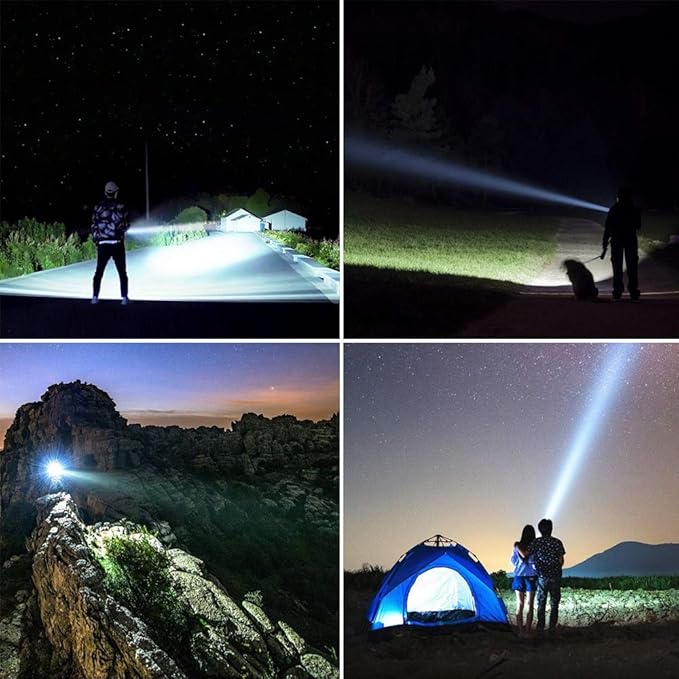 YIERBLUE Rechargeable spotlight, Super Bright 1000,000 LM LED Flashlight Handheld spotlight 10000mAh Long Lasting Large Flashlight Searchlight and Flood Camping Flashlight with Foldable Tripod Black