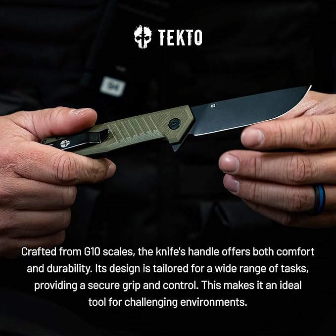 F1 Alpha Folding Pocket Knife - Modified Straight Back Blade, Titanium Coated D2 Steel, Ideal for Outdoor Camping and Backpacking, Tactical Carbon Fiber Handle, Blue Titanium Accents