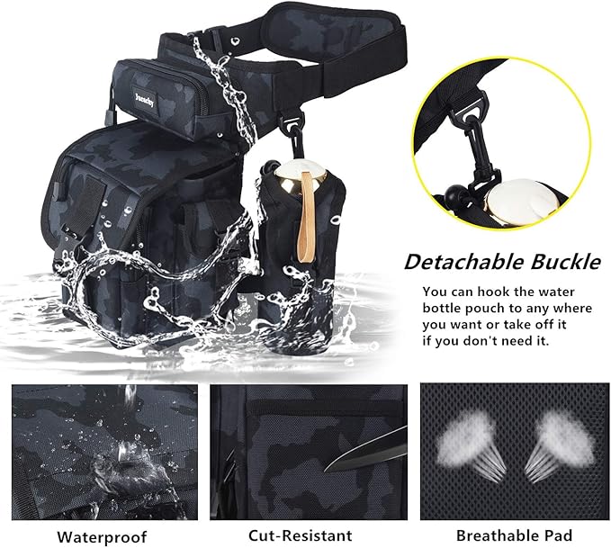 Jueachy Drop Leg Bag for Men Tactical Metal Detecting Thigh Pack with Water Bottle Pouch