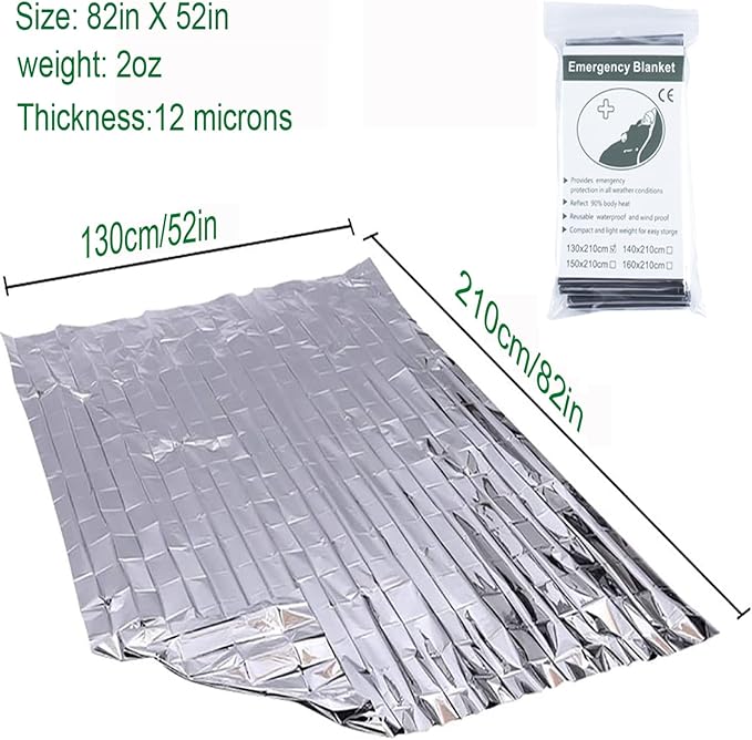 Emergency Mylar Thermal Blankets, Designed for Outdoors, Survival Reflective Thermal First Aid Foil Blanket(12-Packs)