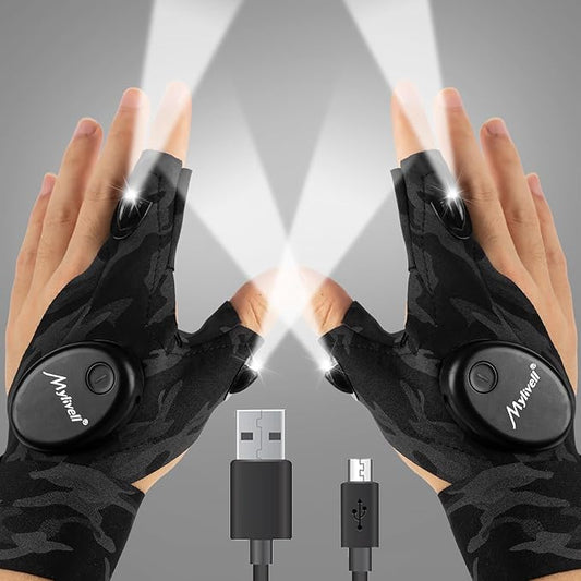 Fathers Day Dad Gifts from Daughter Son Wife LED Flashlight Gloves Gifts for Men Dad Father Boyfriend Husband Unique Cool Gadget Tools for Repairing Fishing Camping for Him Who Have Everything