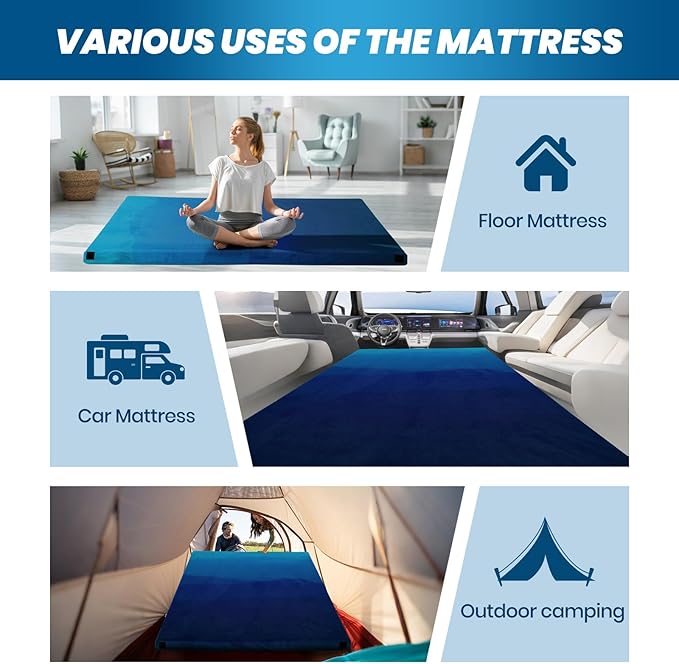 Memory Foam Camping Pad, Camping Sleeping Pad, Camping Mattress Pad with Pillow & Travel Bag, Portable Floor Mat Roll Up for Guest Adults Side Sleepers Indoor Outdoor Travel