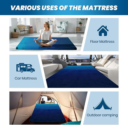 Memory Foam Camping Pad, Camping Sleeping Pad, Camping Mattress Pad with Pillow & Travel Bag, Portable Floor Mat Roll Up for Guest Adults Side Sleepers Indoor Outdoor Travel