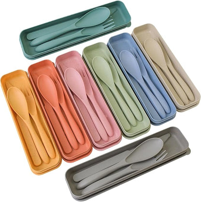 Camping Utensil Set, Reusable Utensils Set with Case, Plastic Cutlery Set Forks Spoon Tableware Chopsticks, Portable Cutlery Set for Travel Picnic Camping or Daily Use (Dark Color-8)