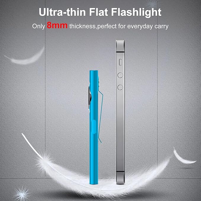 klarus E5 Pocket Flashlight, Rechargeable EDC Flashlight, Super Slim Flat 4.2x1x0.3inch, 470 Lumens, USB-C Port, IPX4, Dual Light Source with Magnetic Base, Hat & Clothes Clip - Blue
