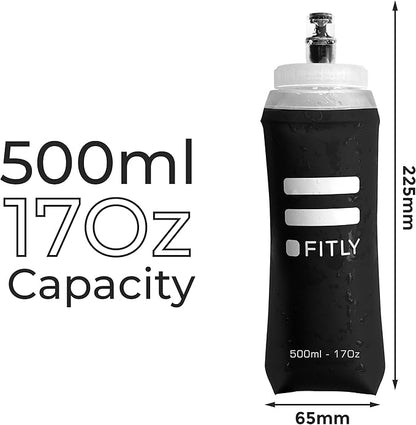 Large Soft Flask - 17 oz (500 ml) - Shrink As You Drink Pocket Soft Water Bottle for Hydration Pack/Running Vest- Folding Water Bottle for Running, Hiking, Cycling - Ski Water Bottles (F5L)