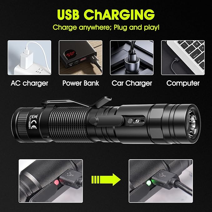PEETPEN Rechargeable Flashlights,1500 High Lumens Tactical Flashlights,Pocket-Sized EDC FlashLight,Small LED Flash Light for Emergency,Rescue,Camping