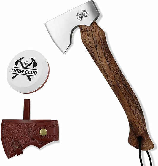 11.7" Hatchet Axe, Camping Axes & Hatchets, Lightweight and Compact Hatchet with Wood Handle, Small Hatchet Axe with Retro Leather Sheath, Bushcraft Axe for Chopping and Kindling, Ideal Gifts
