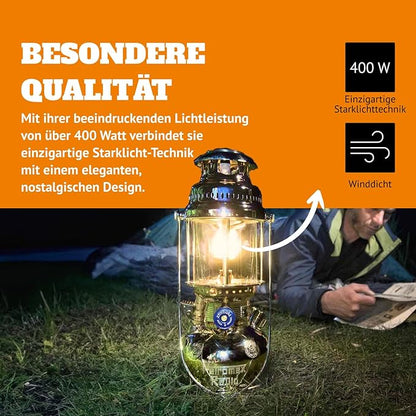 Petromax HK500 Pressurized Lantern, 500 Candlepower with 1 Quart Kerosene Tank for Home or Camping Lighting, Hand Assembled High Pressure 400 Watt Lamp