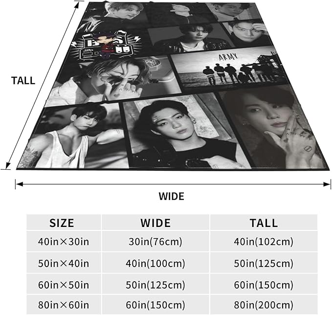 Jung Kook Blanket 60"X80" Soft and Comfortable Warm Fleece Throw Full Picture of Idol Group Blankets Yoga Blankets Beach Blanket Picnic Blankets Gift for Dorm Room Decor Sofa Bed Camping Travel