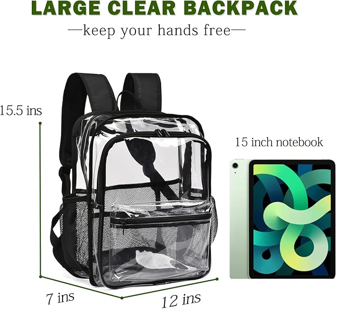Clear Backpack,15 '' Clear Backpacks for School Heavy Duty PVC See Through Bag Waterproof Bookbag for Girls & Boys, Purple