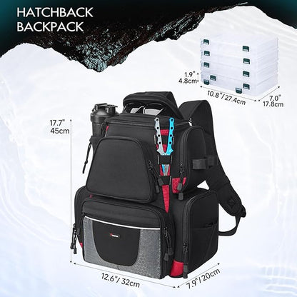 Piscifun Fishing Tackle Backpack with 4 Trays, Large Outdoor Storage Tackle Bag with Protective Rain Cover for Fishing Gear