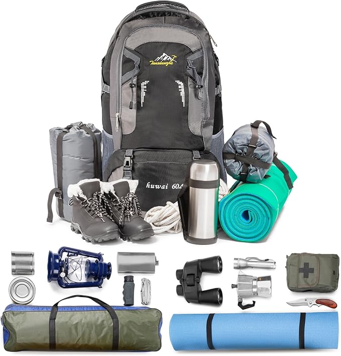 Yesland 60L Lightweight Hiking Backpack, Outdoor Sport Travel Daypack Camping Backpack Hiking Bag for Cycling, Hiking, Running, Climbing, Touring, Men, Women, Black