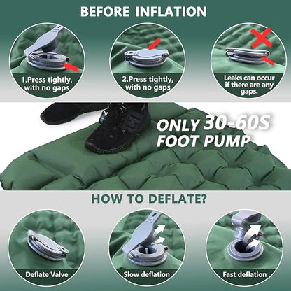 Sleeping Pad for Camping - Ultralight Camping Mattress with Pillow, Built-in Foot Pump, Compact Self-Inflatable Portable Camping Mat for Backpacking, Hiking, Car Traveling, Beach, Tent