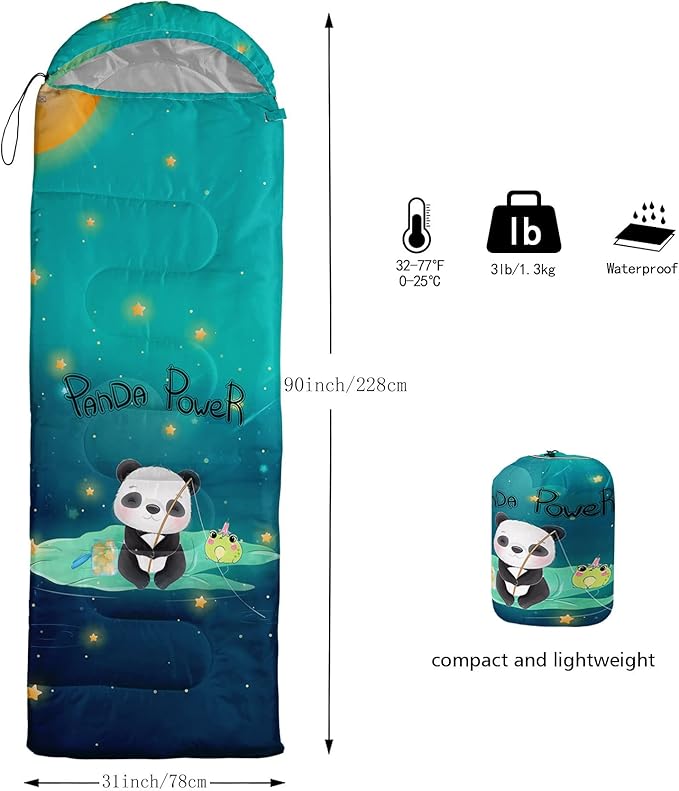 Kids Sleeping Bag for Boys Girls,Rocket Astronaut Moon Print-Lightweight Warm Portable Outdoor Indoor-Waterproof Cold Weather Resistant Sleeping Bag for Camping Hiking