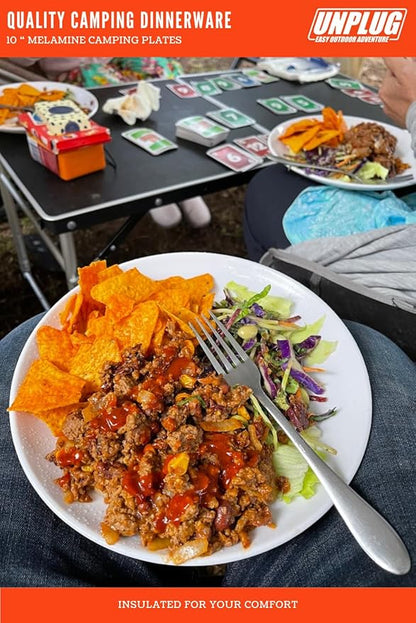 Unplug Luxury Camping Plates Cups and Bowls Set | Camping Dishes & Utensils Including Knives, Spoons and Forks | an All-Inclusive Camping Mess Kit | Camping Dinnerware