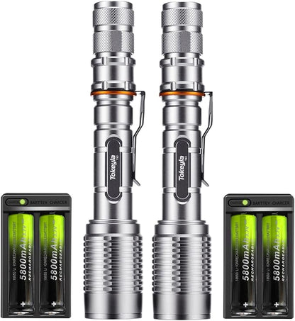 2 Pack Led Flashlights,Super Bright Waterproof Handheld Flashlights for Outdoor, Emergency, Camping (No Battery)