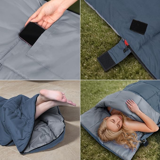 Envelope Sleeping Bag 3 Season Warm Weather Portable Compact Sleeping Bags for Adult Kids with Carry Bag for Camping Hiking Backpacking and Outdoors 59℉-77℉