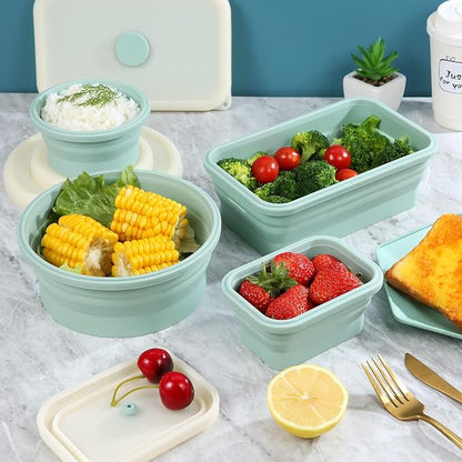 Collapsible Bowls for Camping（41oz,100% Food-grade Silicone Bowl with Lid Free BPA,Folding Mixing Bowls for Travel,RV storage,Leftovers,Swell Salad Bowl Kit