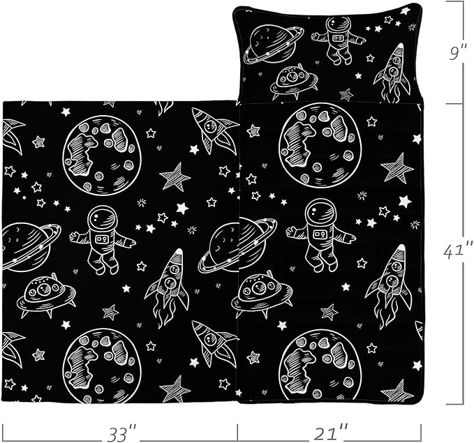 Space Nap Mat - Space Ship Galaxy Sleeping Bag with Removable Pillow - Daycare and Sleepovers Preschool Kindergarten Bedding Set for Kids Toddler Boys Girls