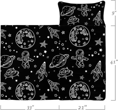Space Nap Mat - Space Ship Galaxy Sleeping Bag with Removable Pillow - Daycare and Sleepovers Preschool Kindergarten Bedding Set for Kids Toddler Boys Girls