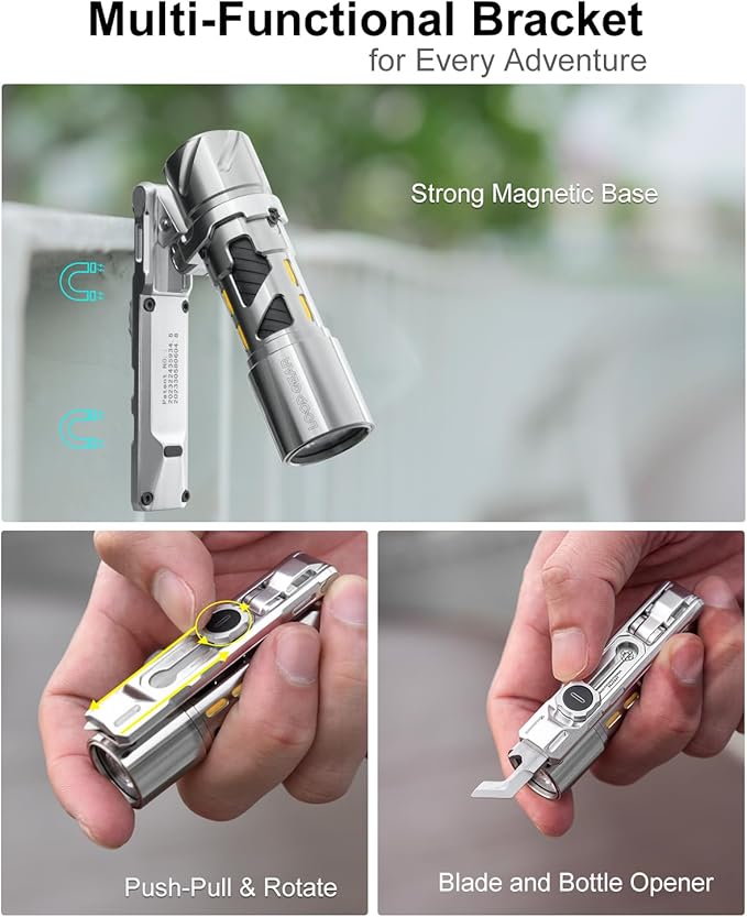 SK03 Pro LED Rechargeable Flashlight, 2 in 1 Magnetic Bracket, Side Light with 4 Colors Filters, 10 Modes, IP65 Waterproof, Mini AA LED Flashlight for Camping, Hiking, Walking