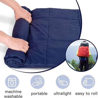 Camping Blanket, Outdoor Windproof Down Camping Blanket, Thicker Water Resistant Lightweight Camping Blanket, Portable, Wearable, Warm for Camping, Traveling, Hiking, Extra Large (79 "x 55"), Navy