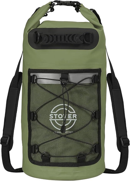 STOVER 5/10/25/30/40/55L Waterproof Dry Backpack- Medium Floating Dry Bag for Kayaking, Travel, Tubing, Hiking, Fishing, Camping, Motorcycles & Beach, Heavy Duty Roll Top Men/Women (Green)