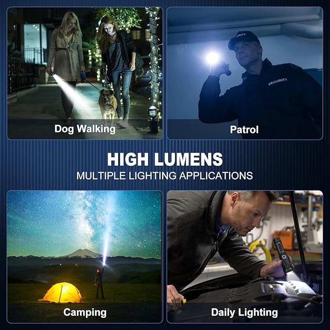 Rechargeable LED Flashlights High Lumens, 990,000 Lumen Super Bright USB Flashlight with 5 Modes, Waterproof Powerful Flash Light Multifunctional US Flashlights for Home Camping Hiking(2 Pack)