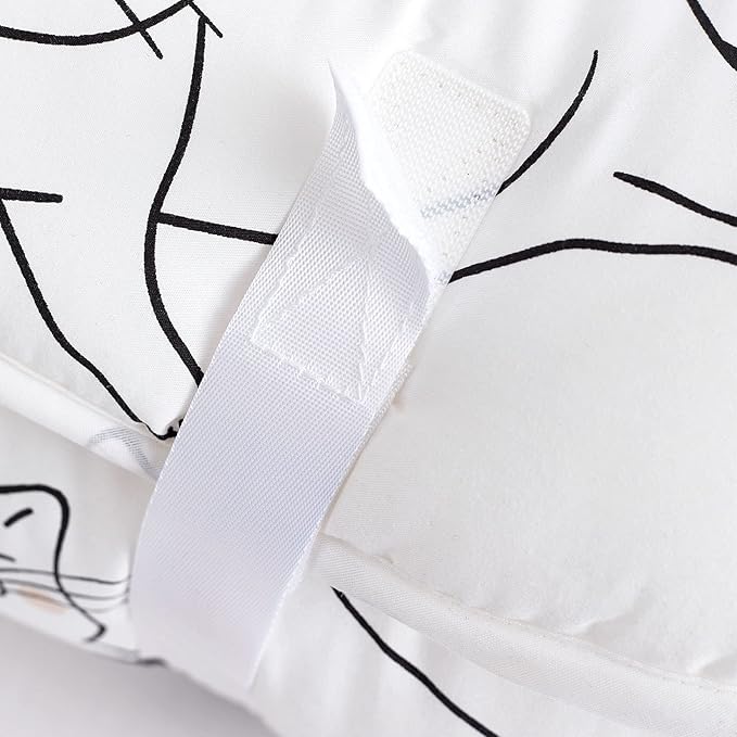 Wake In Cloud - Toddler Nap Mat with Pillow and Blanket, 100% Cotton Fabric, for Kids Boys Girls in Daycare Kindergarten Preschool, Roll Up Sleeping Bag, Black White Cats, Extra Long