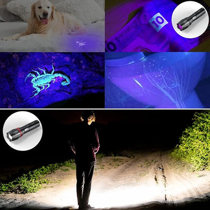 HAUSBELL 365 nm UV Flashlight Black Light Flash Light, Zoomable Blacklight Flashlights with Five Modes for Dog Cat Urine Detection and Emergencies, UV 2 Pack