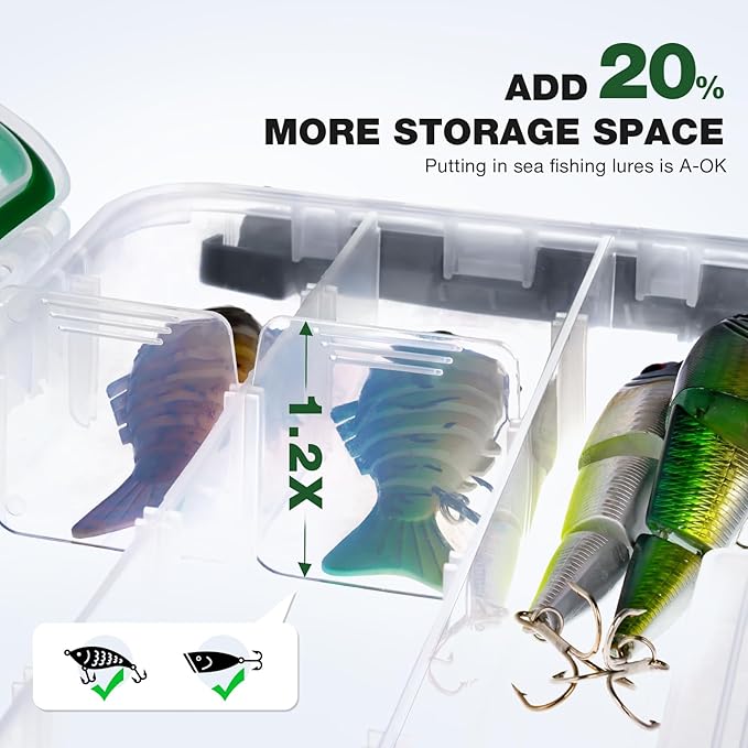 Ghosthorn Fishing Tackle Box, Waterproof 3600 and 3700 Tackle Trays, Plastic Tackle Box Organizer with Removable Dividers Storage Lure Box for Lures 1 and 4 Pack