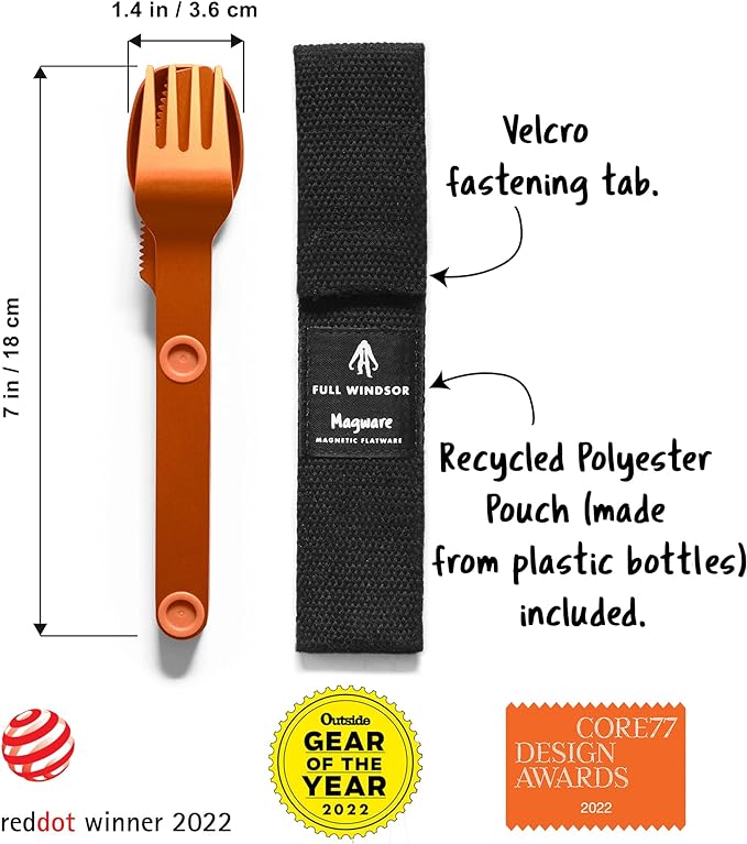 MAGWARE Magnetic Camping Utensils Set - Portable & Reusable Travel Flatware with a Case for Camping, Picnic, Office & Kid's Lunchbox | Pocket-sized Camping Cutlery Set | Knife, Fork & Spoon (3 PCS)