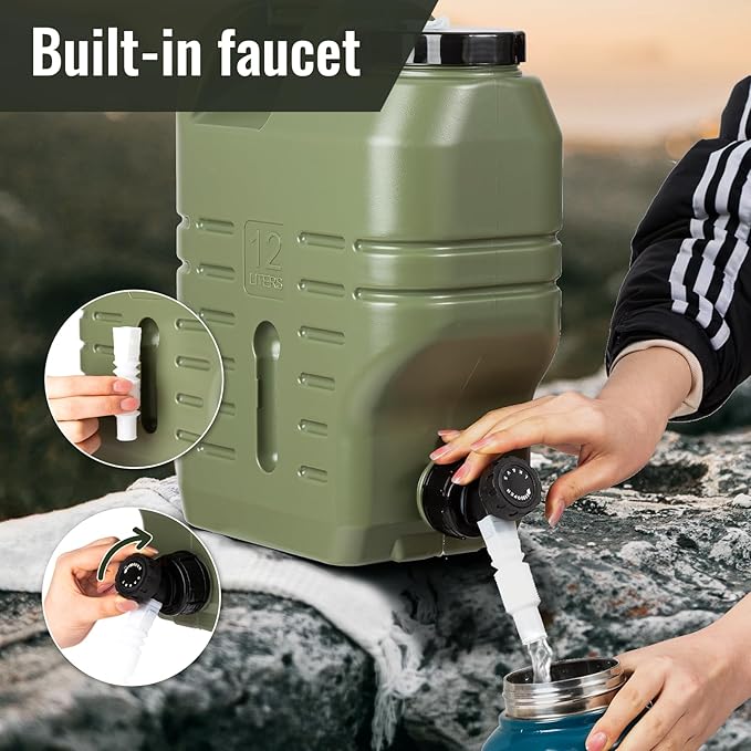Camping Water Jug with Spout, 3.2 Gallon Camping Water Container with Spigot, No Leakage Food Grade Camping Water Tank with Spout for Picnic, BBQ Supplies