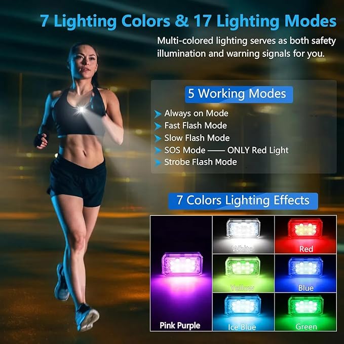 PIFOOG Running lights for Runners LED RGB Rechargeable Clip on Light