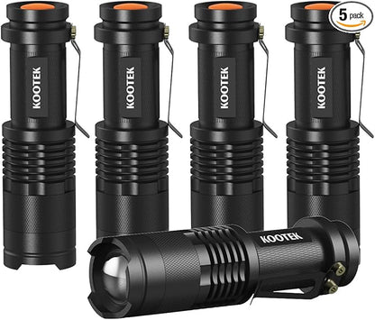 Kootek Mini LED Flashlights Pocket Pen Flashlight 5 Pack Ultra Bright 300 Lumens Handheld Flashlights Adjustable Focus Small for Kids Child Camping Cycling Hiking Emergency Torch Light