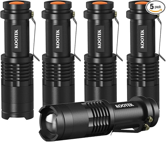 Kootek Mini LED Flashlights Pocket Pen Flashlight 5 Pack Ultra Bright 300 Lumens Handheld Flashlights Adjustable Focus Small for Kids Child Camping Cycling Hiking Emergency Torch Light