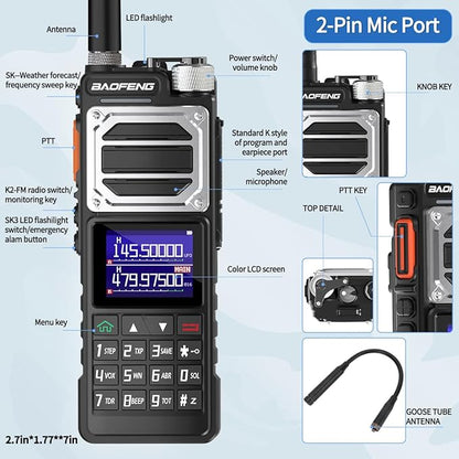 BAOFENG UV-25 Ham Radio 10W Long Range Handheld (Upgrade of UV-5R) Tactical Tri-Power Walkie Talkies NOAA Weather Receiver 5200mAh Type-C Charging Two Way Radios,Copy Frequency,Airband Full Kit