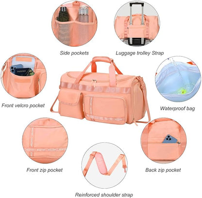 MAXTOP Gym Bag for Women Men Travel Duffle Bag Large Capacity Carry On Weekender Overnight Bag With Shoe Compartment Gym Tote Dry Wet Separation Duffel Bag for Travel