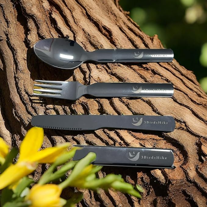 Camping Outdoor Flatware Set with Military-Grade Spoon, Fork, Knife,Bottle can opener & Multi-Tool - Stainless Steel Utensil Kit for Camping, Hiking, and Travel